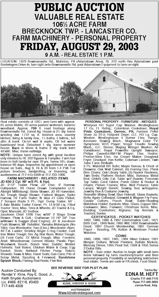 Public Auctions Lancaster PA Real Estate Auctioneers Farm Antiques